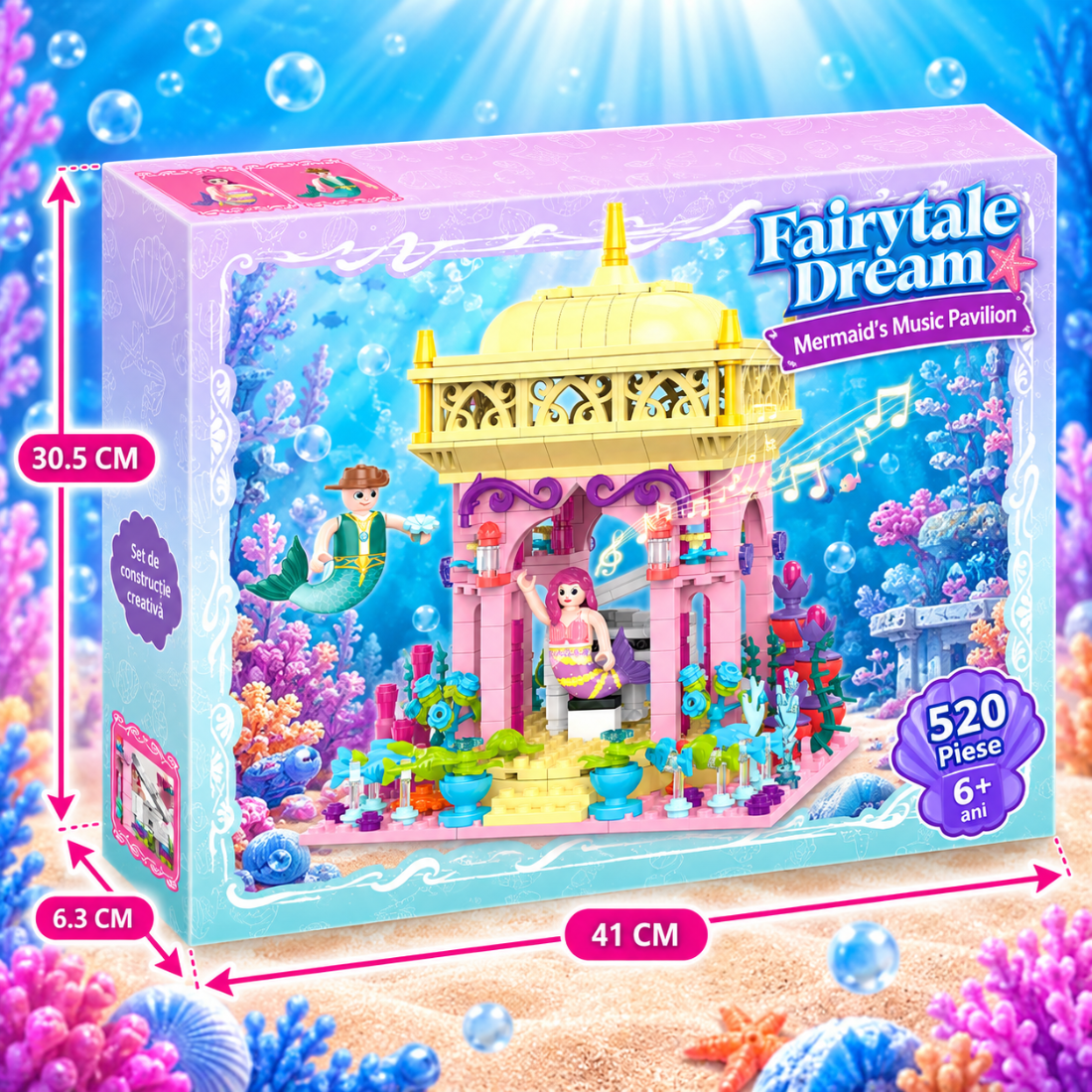 Set de Constructie cu Piese Tip Blocuri Constructie 520 Piese MiniBric Mermaid's Music Pavilion 2024