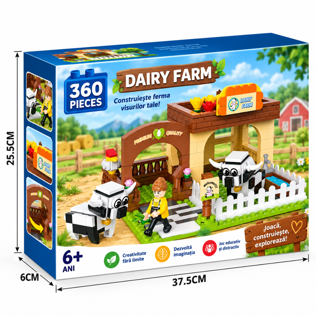 Set de Constructie cu Piese Tip Blocuri Constructie 360 Piese MiniBric Dairy Farm 4209
