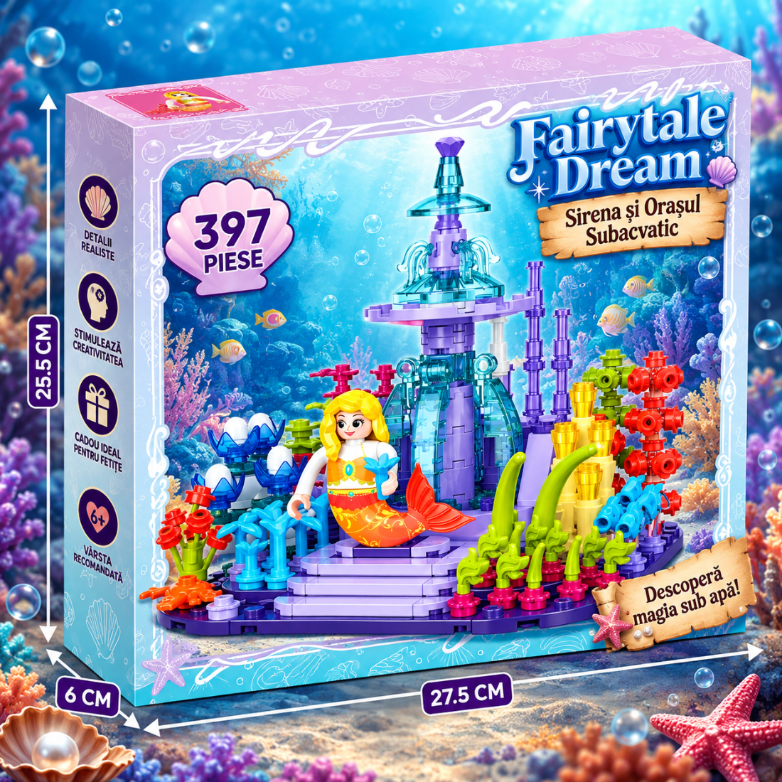Set de Constructie cu Piese Tip Blocuri Constructie 397 Piese MiniBric Fairy Mermaid's Coral Sqaure 2022