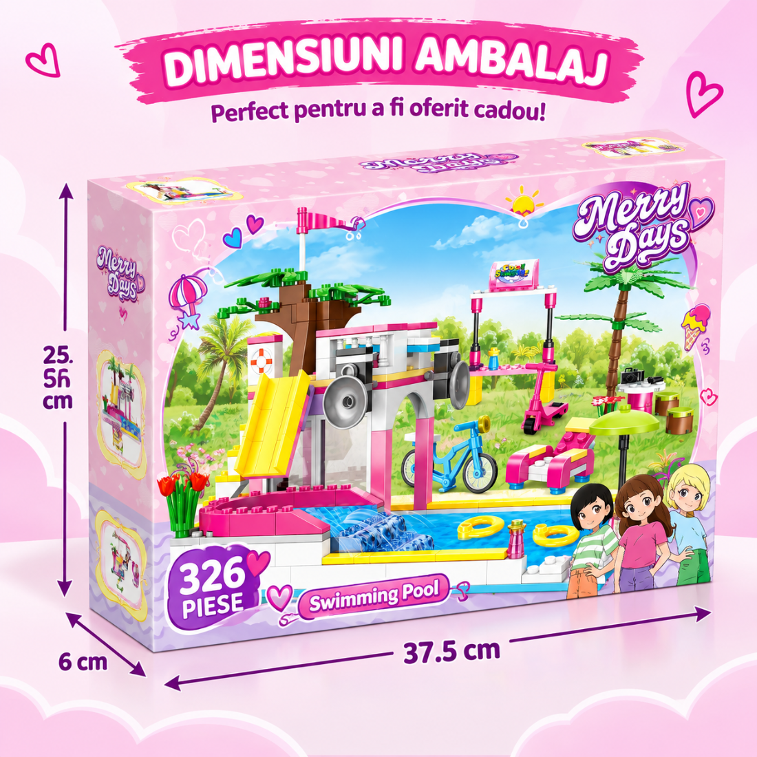 Set de Constructie cu Piese Tip Blocuri Constructie 326 Piese MiniBric Swimming Pool 4514