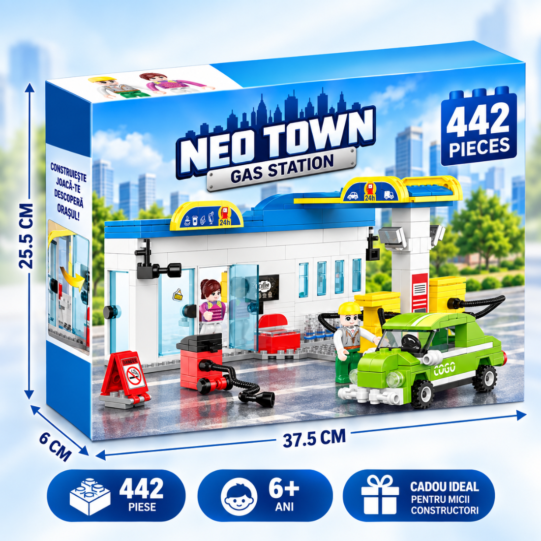 Set de Constructie cu Piese Tip Blocuri Constructie 442 Piese MiniBric Gas Station 4221
