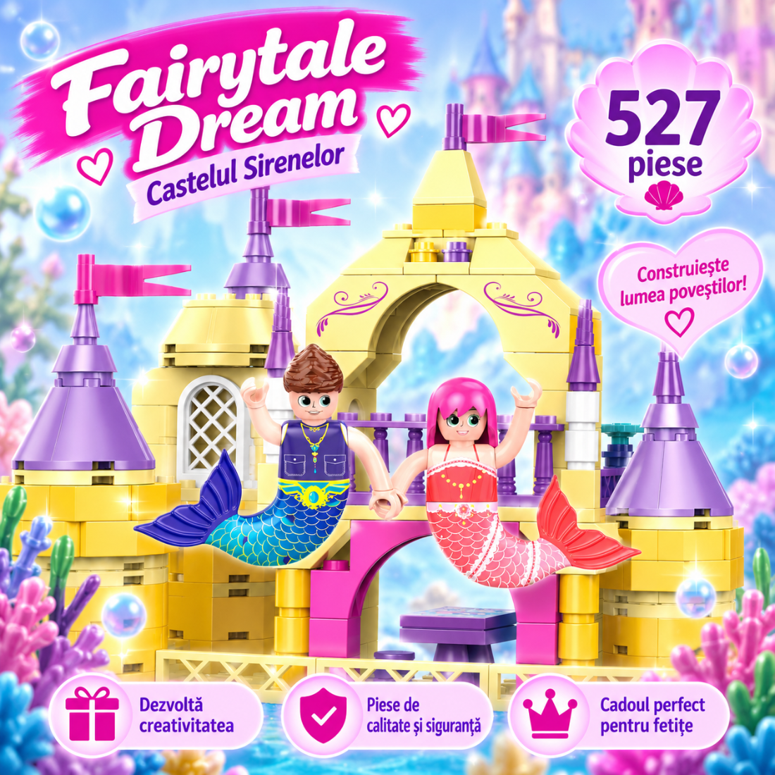 Set de Constructie cu Piese Tip Blocuri Constructie 527 Piese MiniBric Enchanted Mermaid Castle 2013