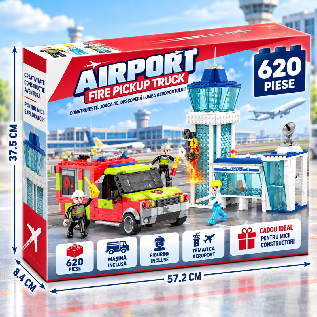Set de Constructie cu Piese Tip Blocuri Constructie 620 Piese MiniBric Airport Fire Pickup Truck 4228