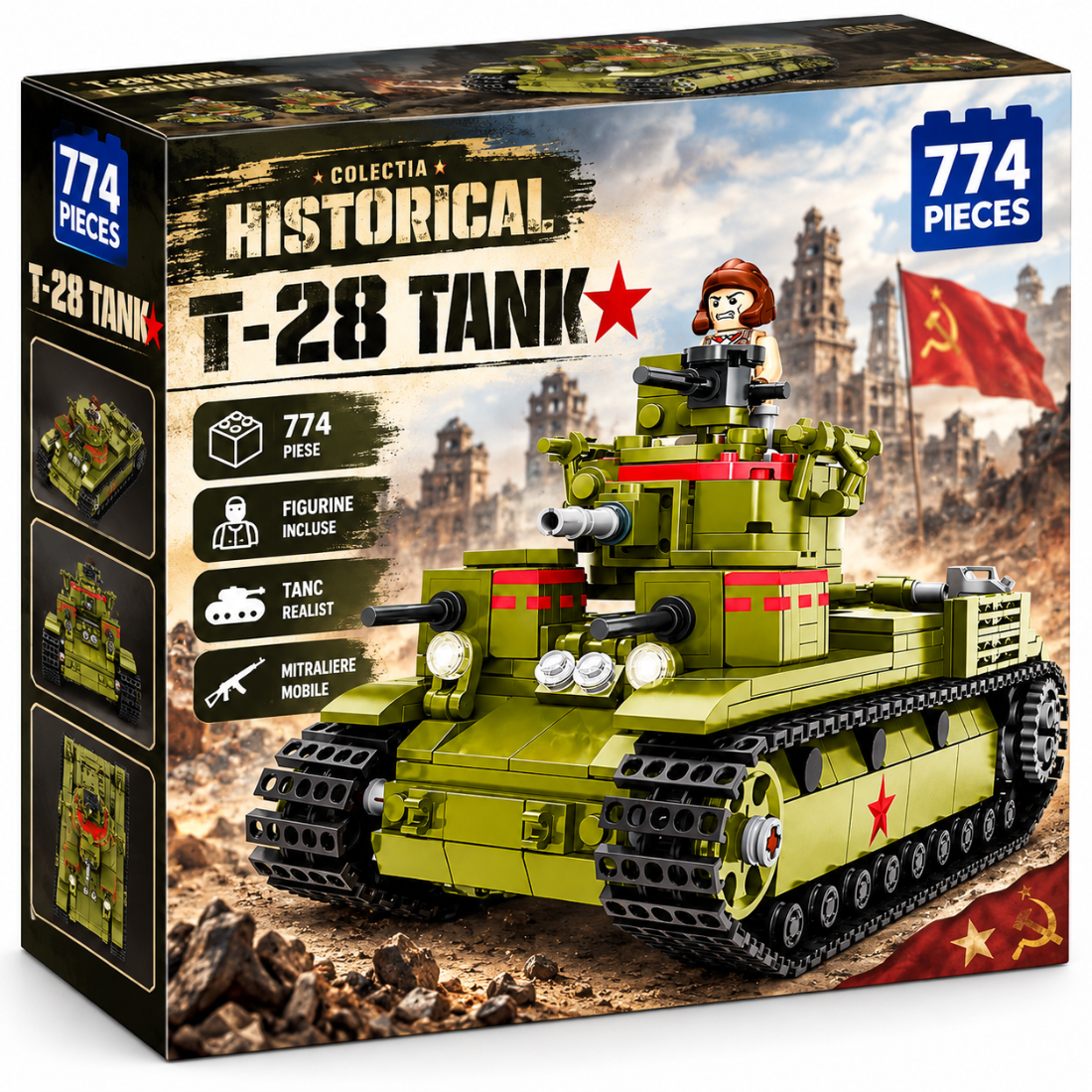 Set de Constructie cu Piese Tip Blocuri Constructie 774 Piese MiniBric T-28 Tank 7904