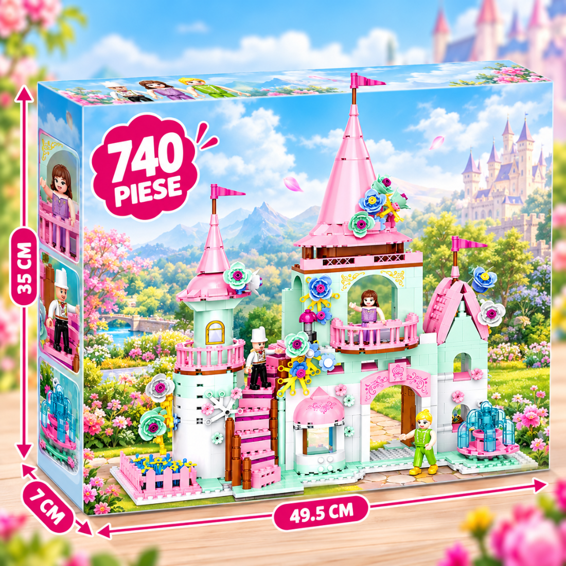 Set de Constructie cu Piese Tip Blocuri Constructie 740 Piese MiniBric Garden Castle 4585