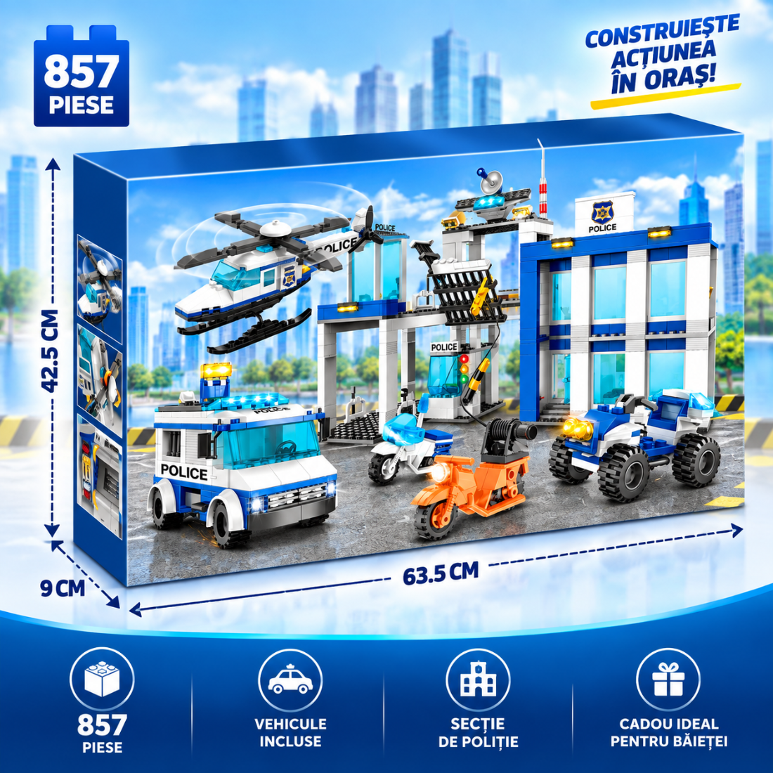Set de Constructie cu Piese Tip Blocuri Constructie 857 Piese MiniBric City Police and Vehicles 4156