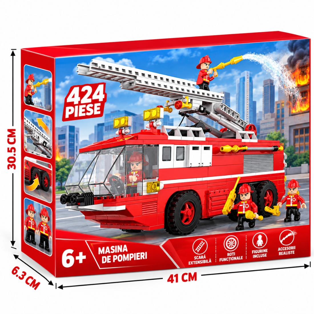 Set de Constructie cu Piese Tip Blocuri Constructie 424 Piese MiniBric RedFire Truck 3615