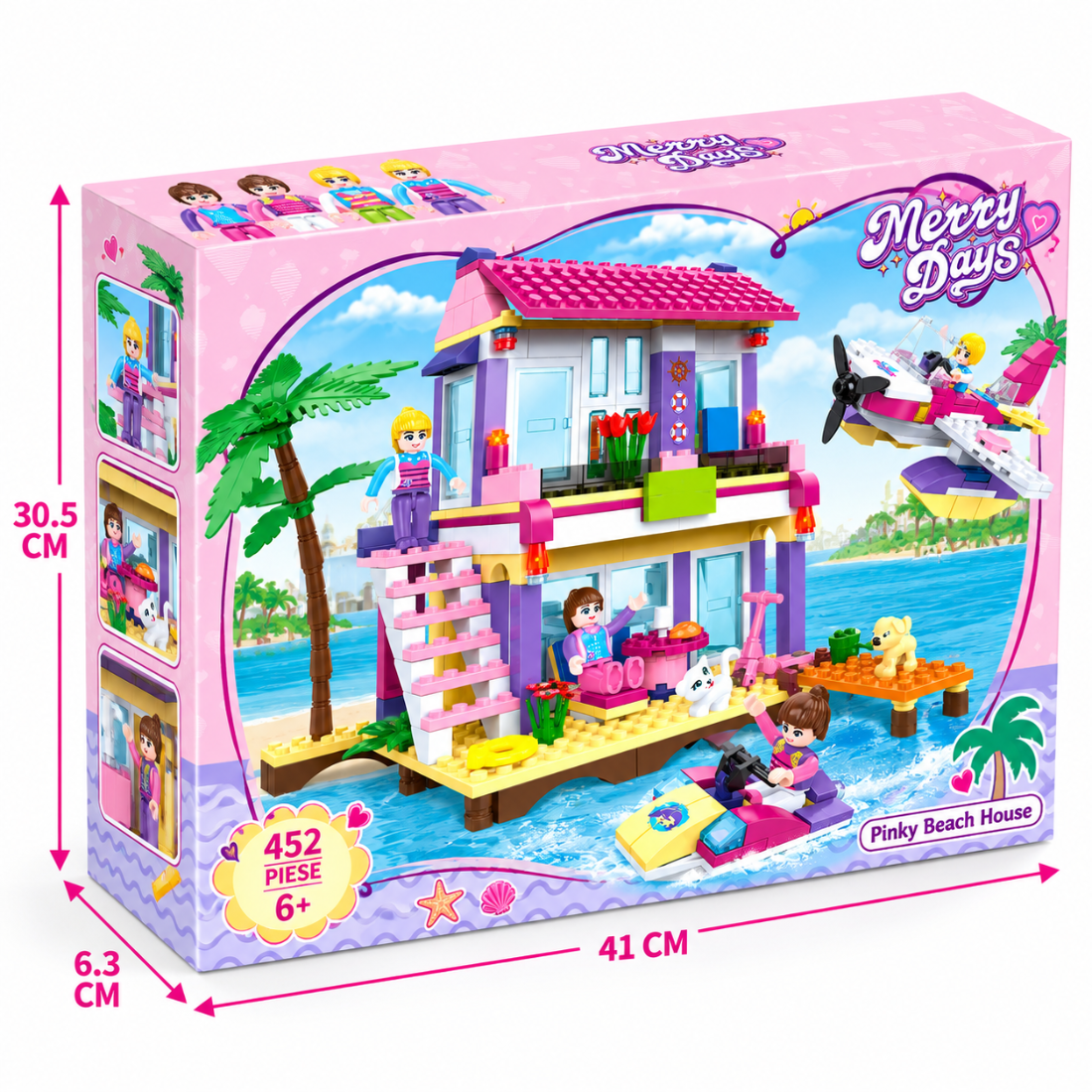 Set de Constructie cu Piese Tip Blocuri Constructie 452 Piese MiniBric Pinky Beach House 4515
