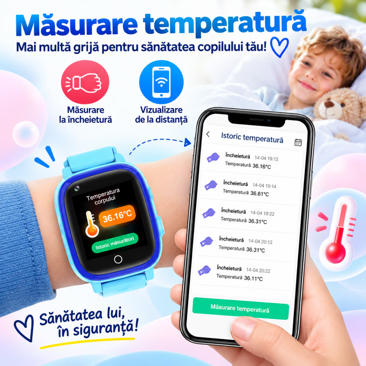 Ceas Smartwatch Copii Cu Localizare GPS Si Telefon Techone T5S Vital Guard, Albastru