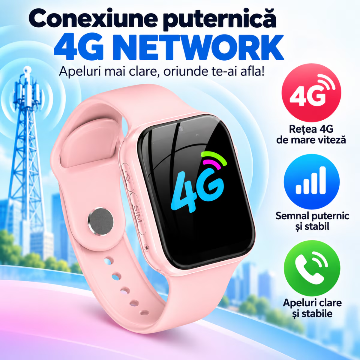 Ceas Smartwatch Copii Cu Localizare W-Fi/LBS Si Telefon Techone X02 Junior, Roz