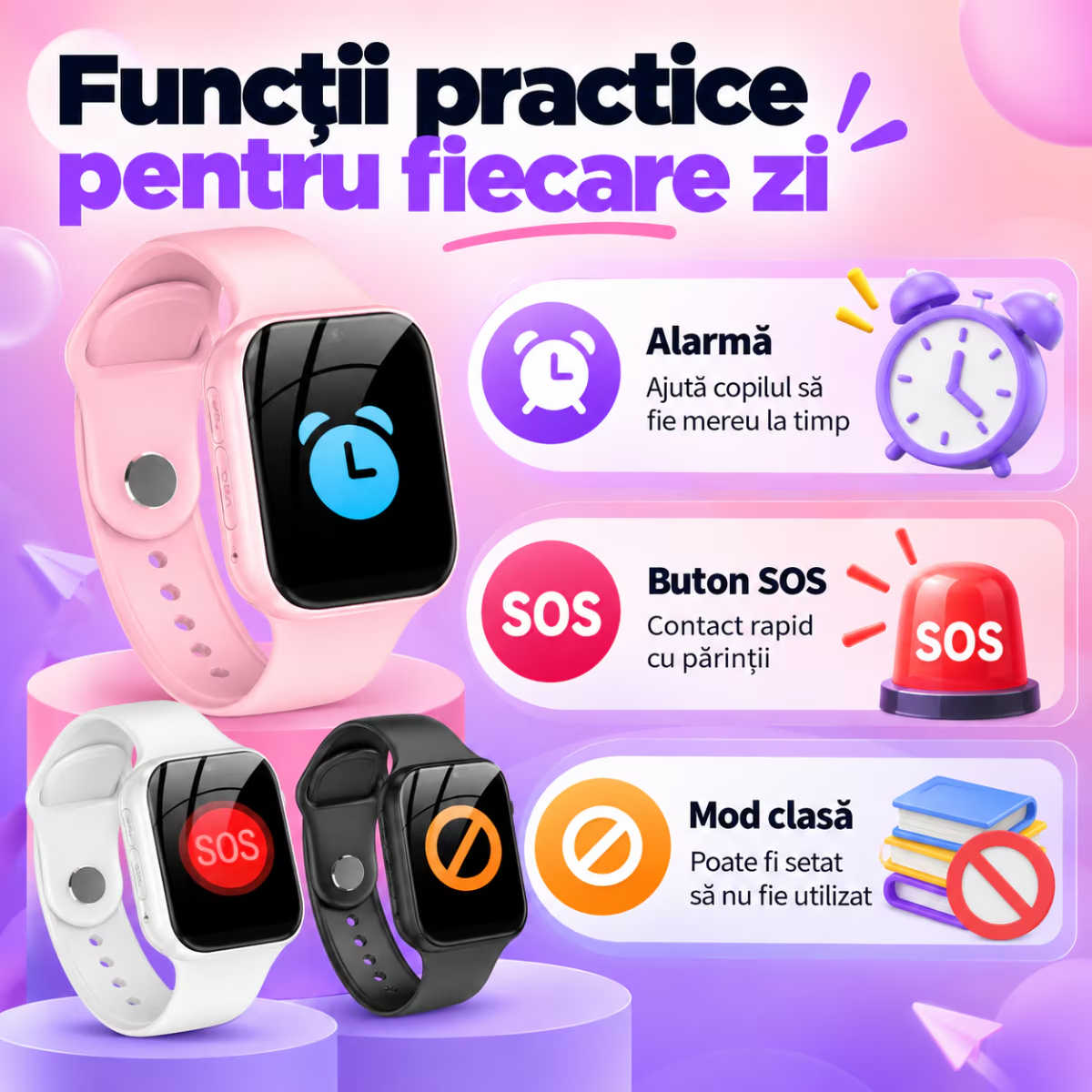 Ceas Smartwatch Copii Cu Localizare W-Fi/LBS Si Telefon Techone X02 Junior, Roz