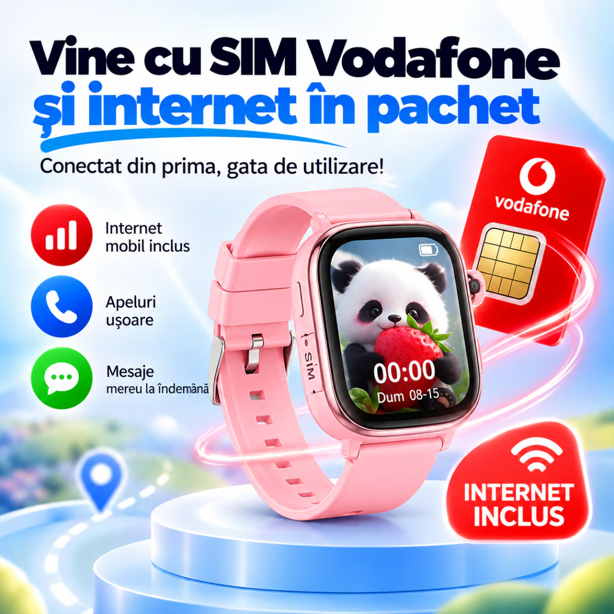 Ceas Smartwatch Copii Cu Localizare GPS Si Telefon Techone T86 KidGo, Negru