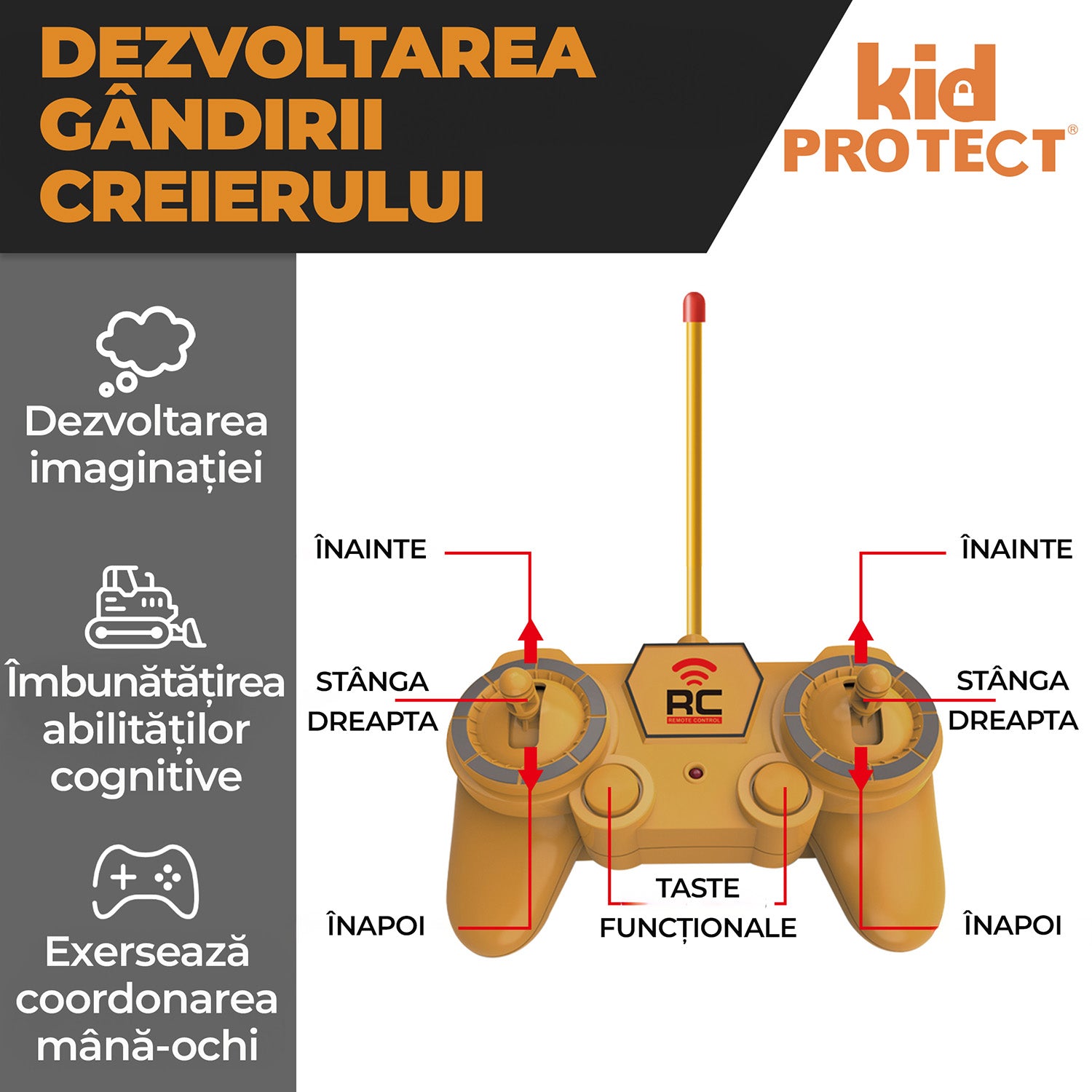Buldozer Super Realist Cu Telecomanda Pentru Copii KidProtect PowerTrack Dozer