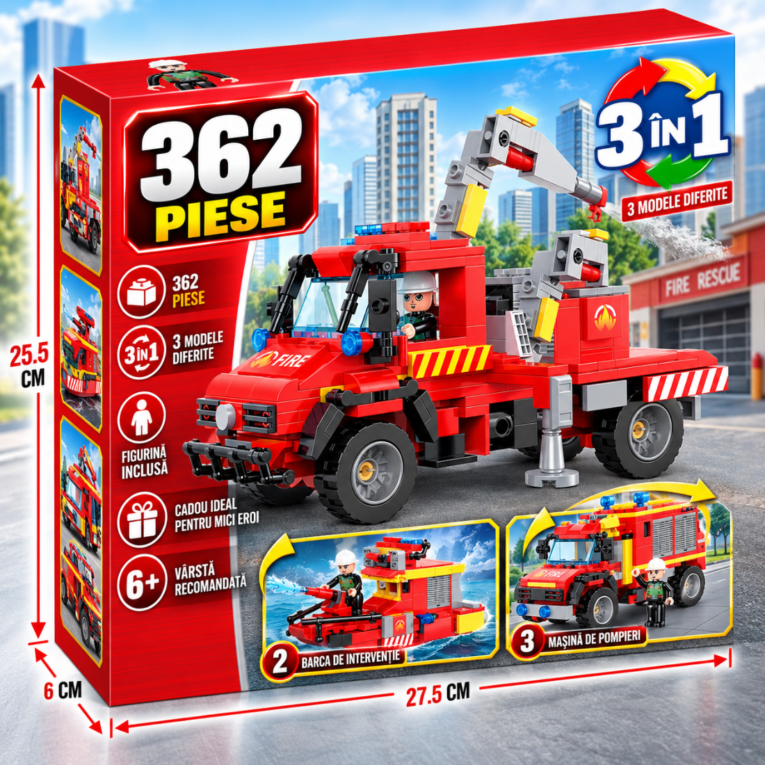 Set de Constructie cu Piese Tip Blocuri Constructie 362 Piese MiniBric 3 in 1 Rescue Vehicles 2148