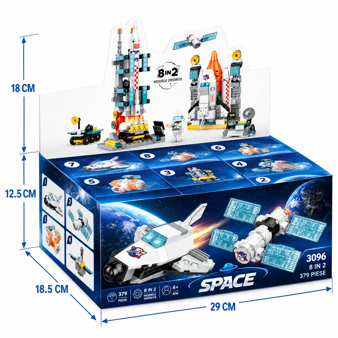 Set de Constructie cu Piese Tip Blocuri Constructie 379 Piese MiniBric 8 in 2 Space Plane 3096