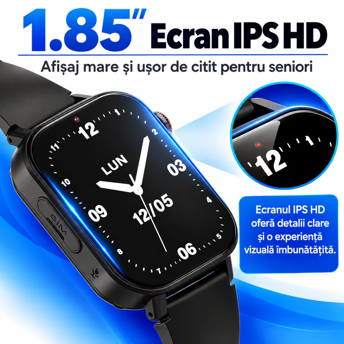 Ceas Smartwatch Copii si Adulti Cu Localizare GPS Si Telefon Techone LifeTrack, Negru