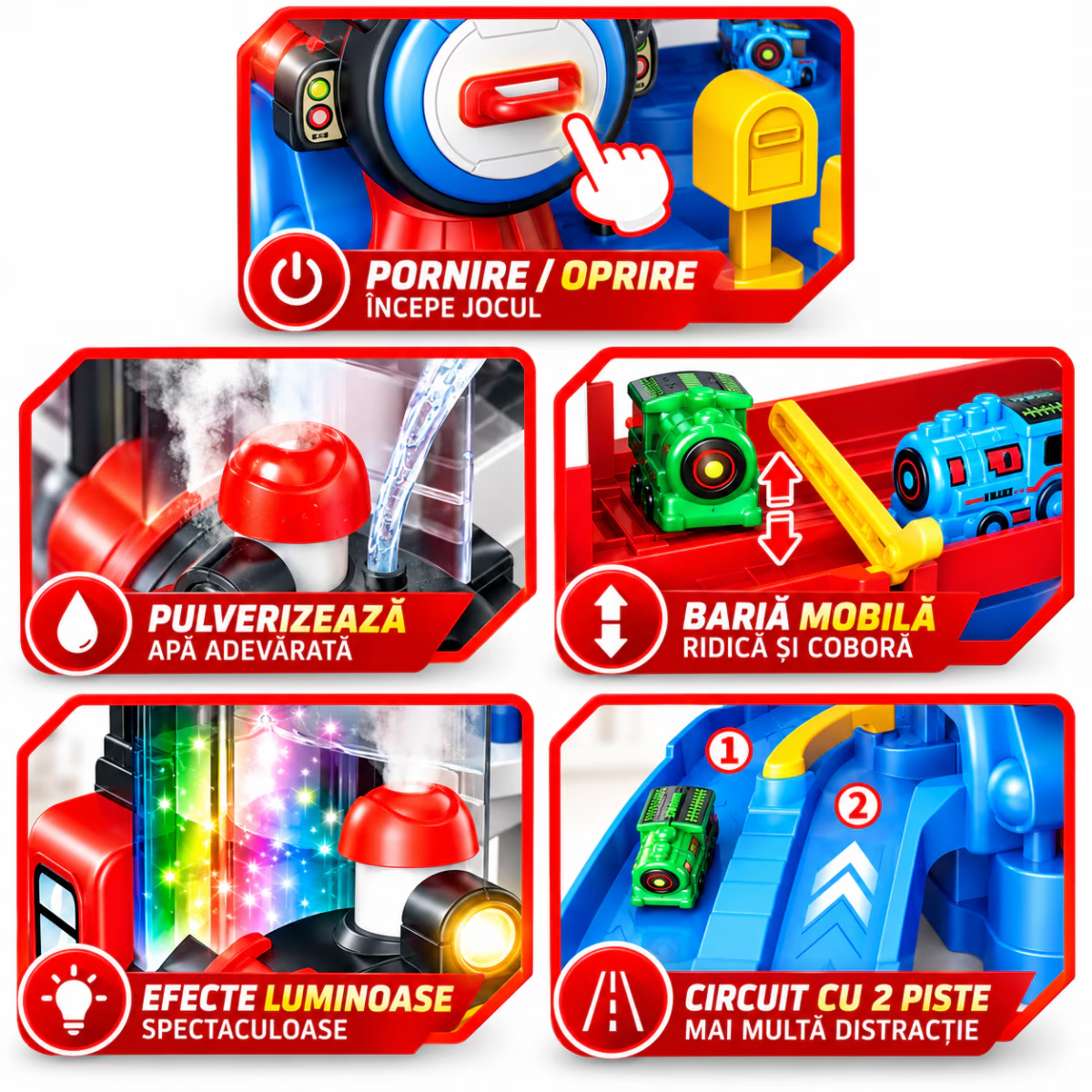 Set Jucarie Interactiva Atelier Auto Pentru Masinute KidProtect Train Pit Stop, Rosu