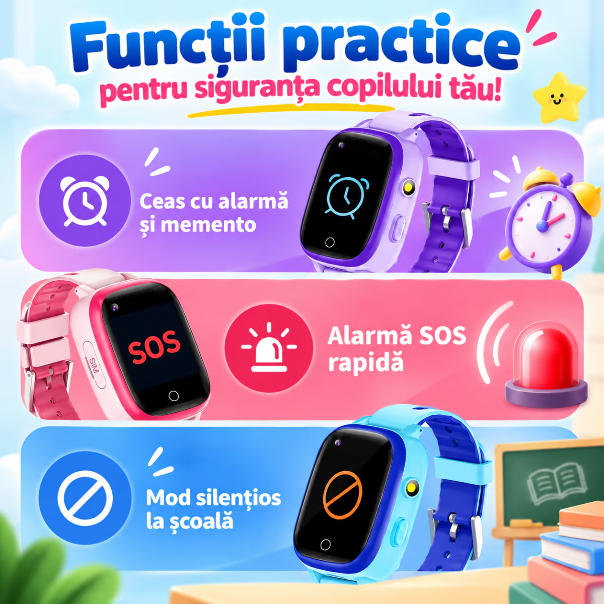 Ceas Smartwatch Copii Cu Localizare GPS Si Telefon Techone T5S Vital Guard, Negru