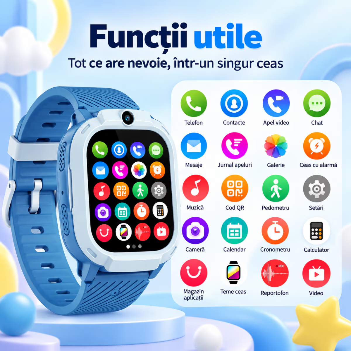 Ceas Smartwatch Copii Cu Localizare GPS Si Telefon Techone T70 Mini Go, Negru