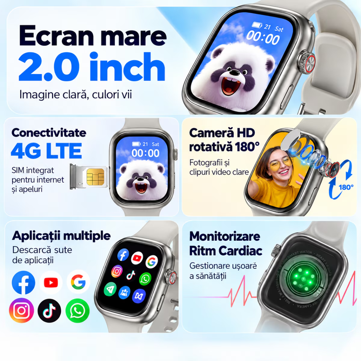 Ceas Smartwatch Copii Cu Localizare GPS Si Telefon Techone T72 Pro Teen Guard, Argintiu