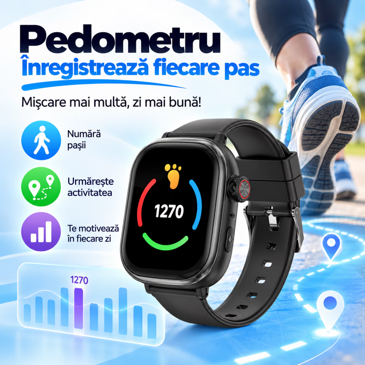 Ceas Smartwatch Copii Cu Localizare GPS Si Telefon Techone T86 KidGo, Albastru
