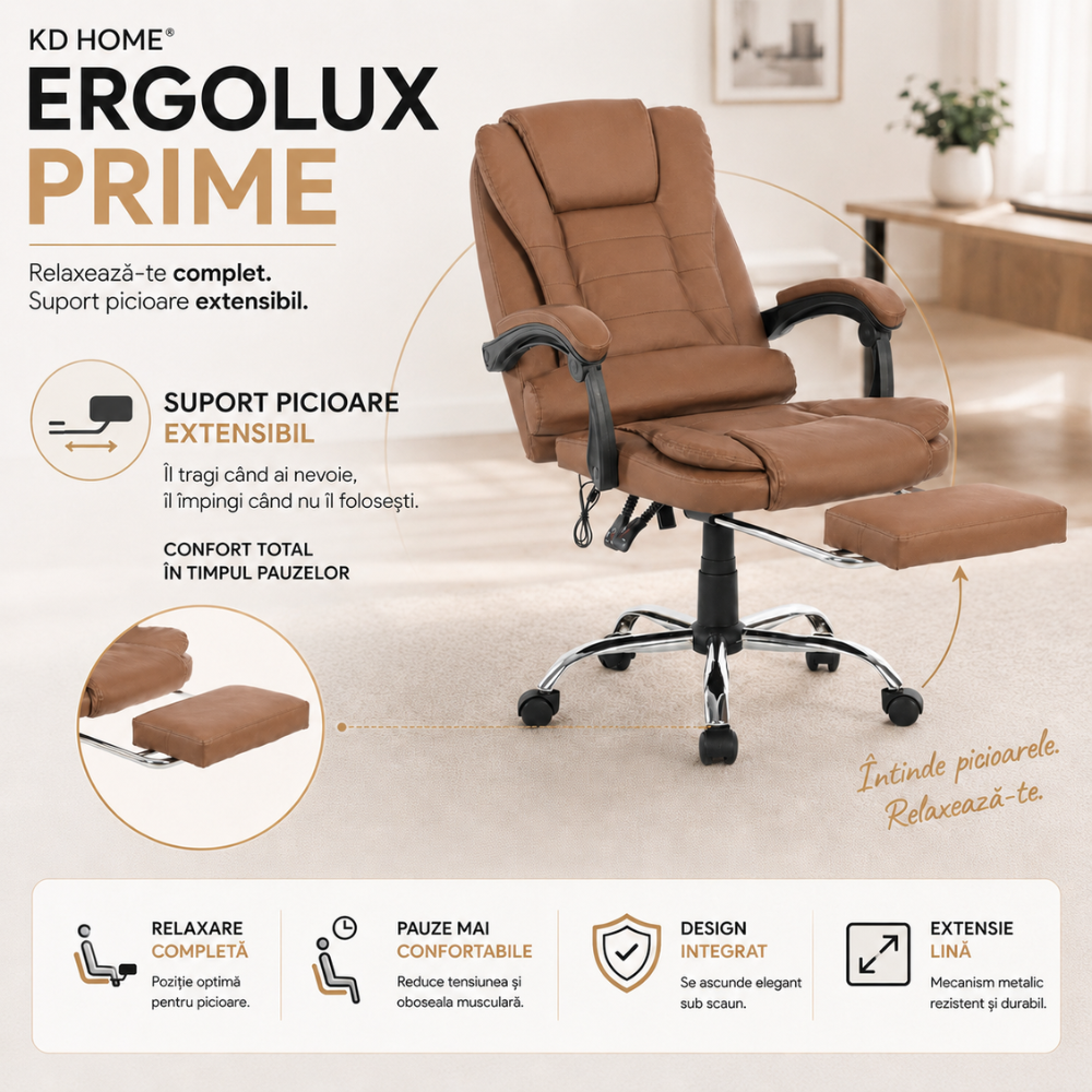 Scaun De Birou Directorial Ergonomic Cu Masaj KD Home® ErgoLux Prime, Maro