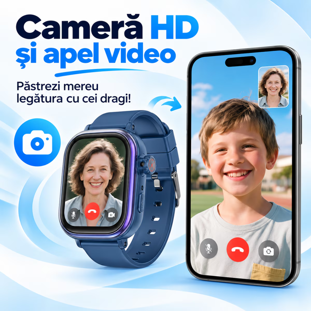 Ceas Smartwatch Copii Cu Localizare GPS Si Telefon Techone T86 KidGo, Albastru