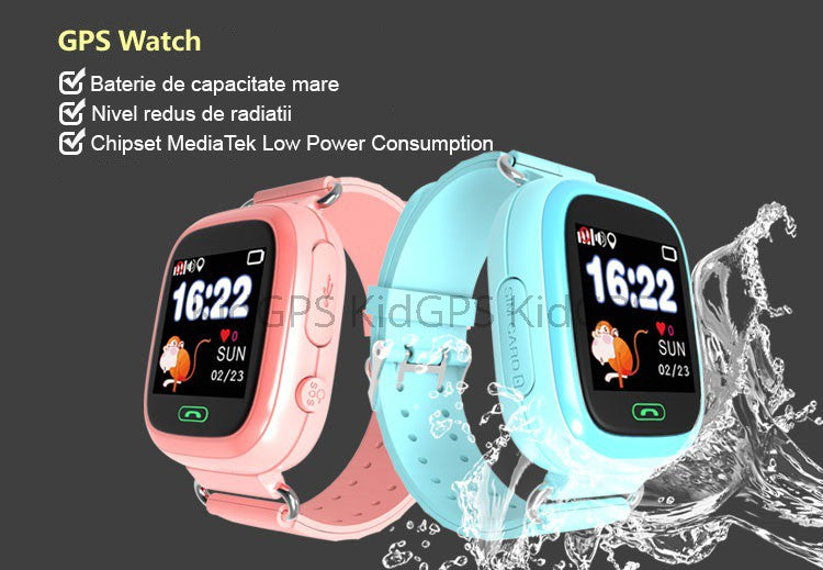 Ceas smartwatch GPS copii TechONE GW100 Touch, Roz