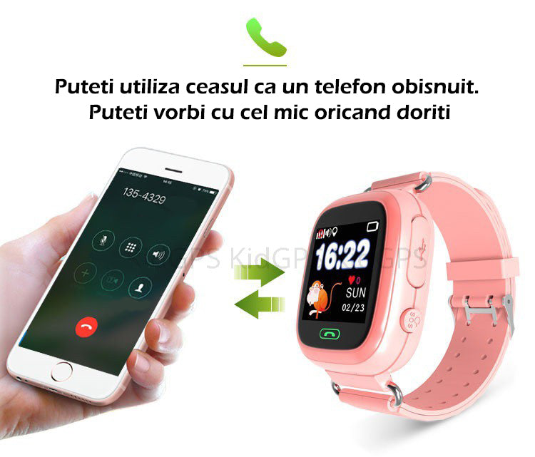 Ceas smartwatch GPS copii TechONE GW100 Touch, Roz
