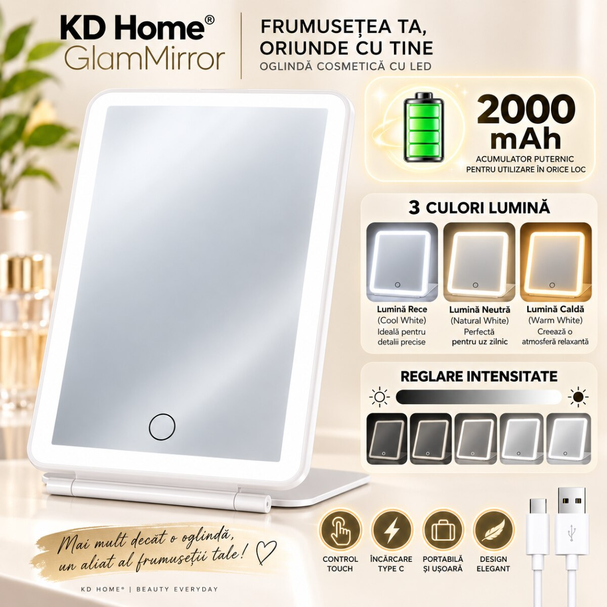 Oglinda Cosmetica Cu Led Pentru Machiaj KD Home GlamMirror