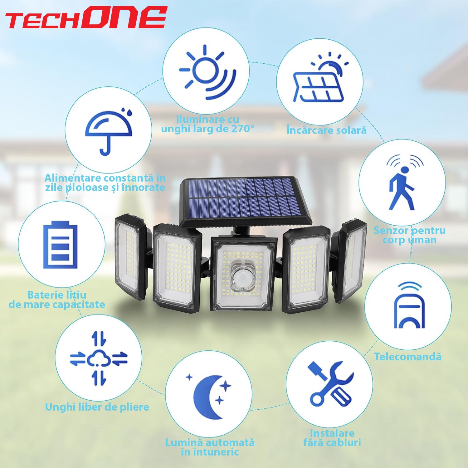 Lampa Solara Cu 5 Proiectoare Techone SolarPentashine