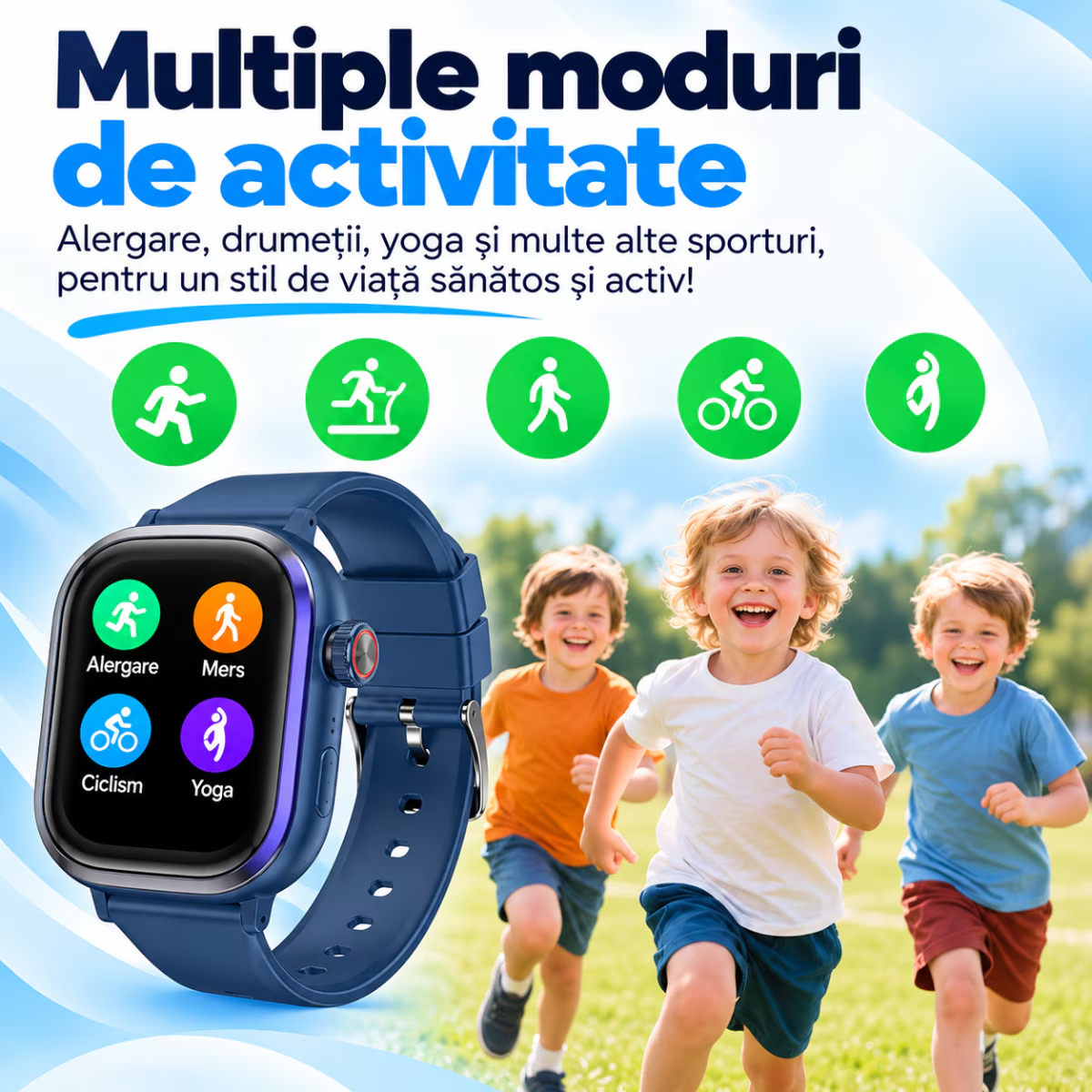 Ceas Smartwatch Copii Cu Localizare GPS Si Telefon Techone T86 KidGo, Negru