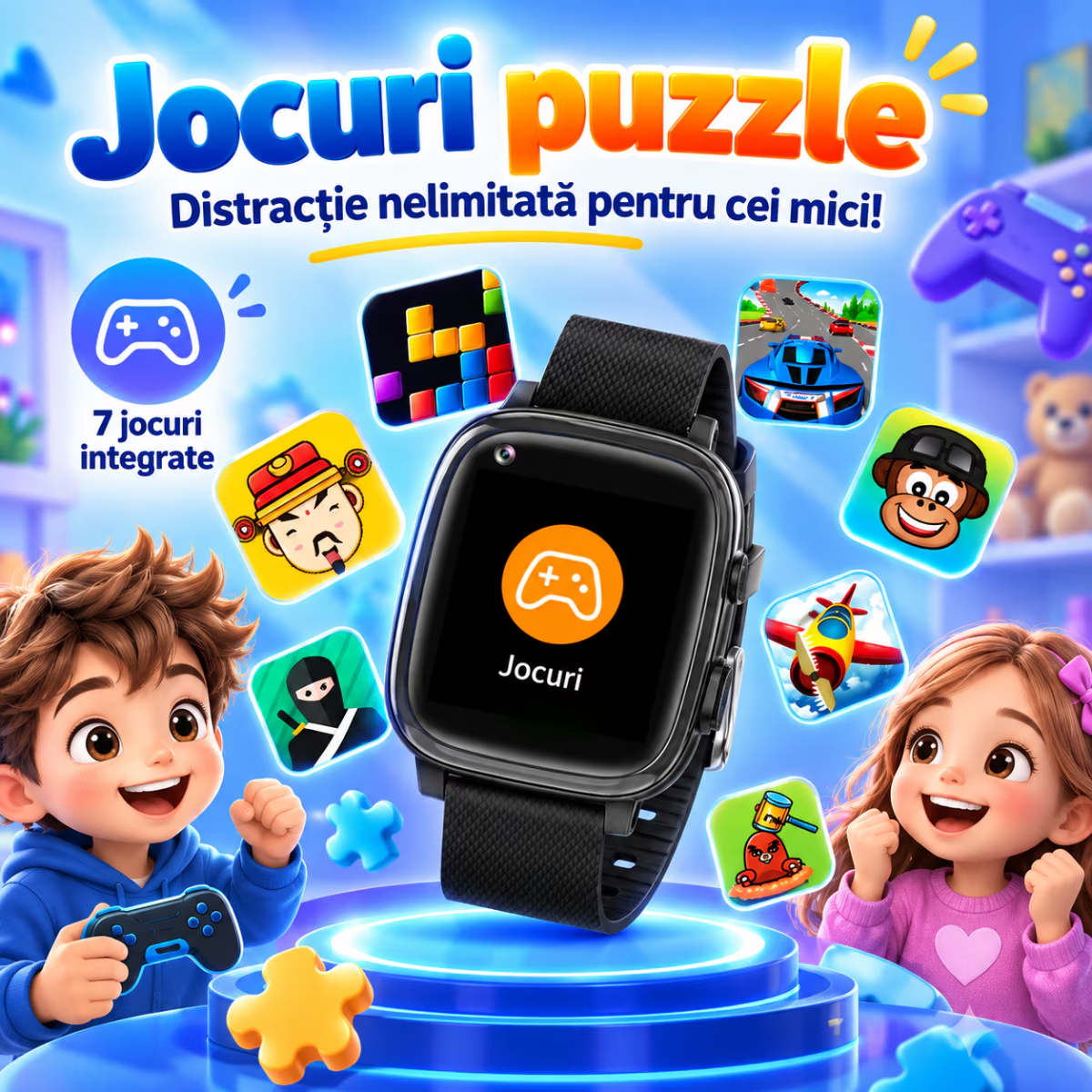 Ceas Smartwatch Copii Cu Localizare GPS Si Telefon Techone T5S Vital Guard, Negru