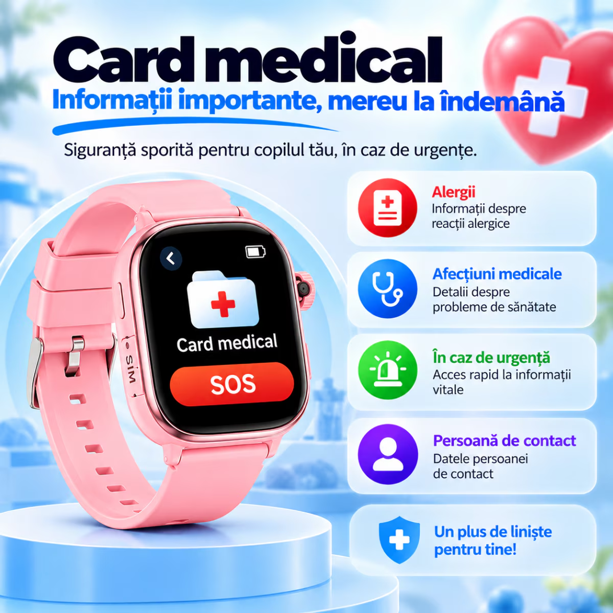 Ceas Smartwatch Copii Cu Localizare GPS Si Telefon Techone T86 KidGo, Roz