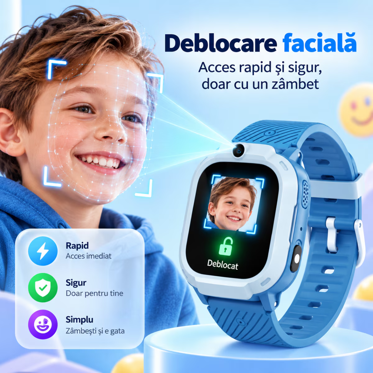 Ceas Smartwatch Copii Cu Localizare GPS Si Telefon Techone T70 Mini Go, Albastru