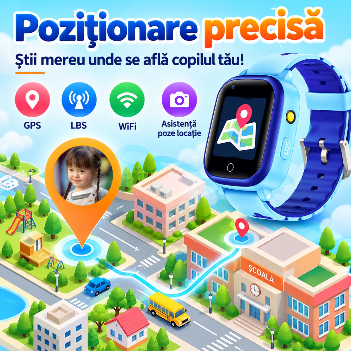 Ceas Smartwatch Copii Cu Localizare GPS Si Telefon Techone T5S Vital Guard, Roz