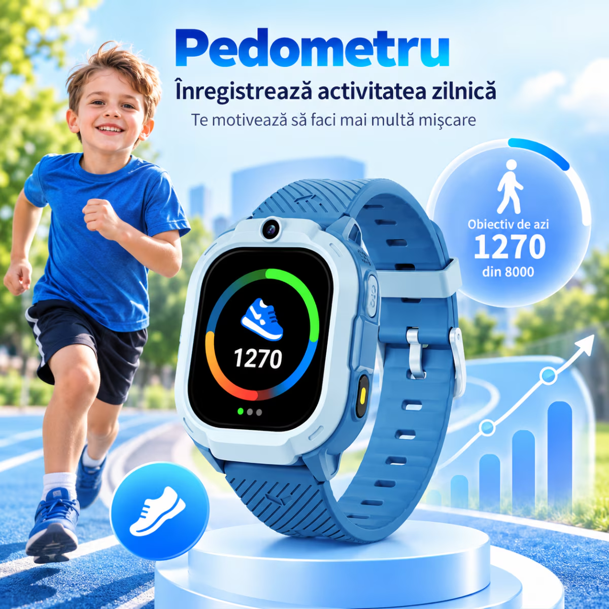 Ceas Smartwatch Copii Cu Localizare GPS Si Telefon Techone T70 Mini Go, Albastru