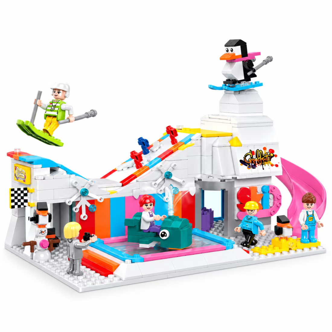 Set de Constructie cu Piese Tip Blocuri Constructie 580 Piese MiniBric Ski Resort, 4580