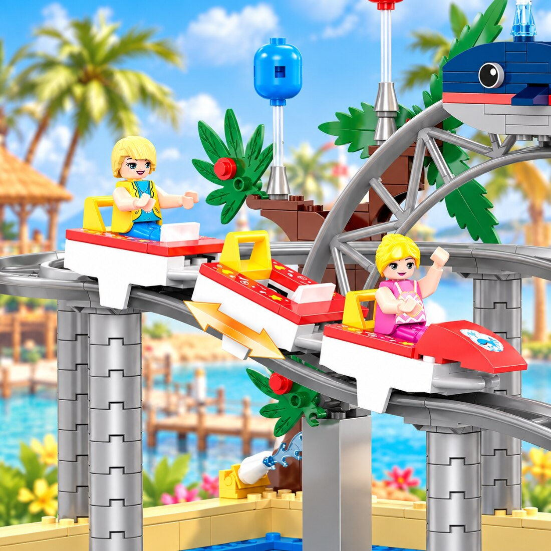 Set de Constructie cu Piese Tip Blocuri Constructie 648 Piese MiniBric Roller Coaster, 4579