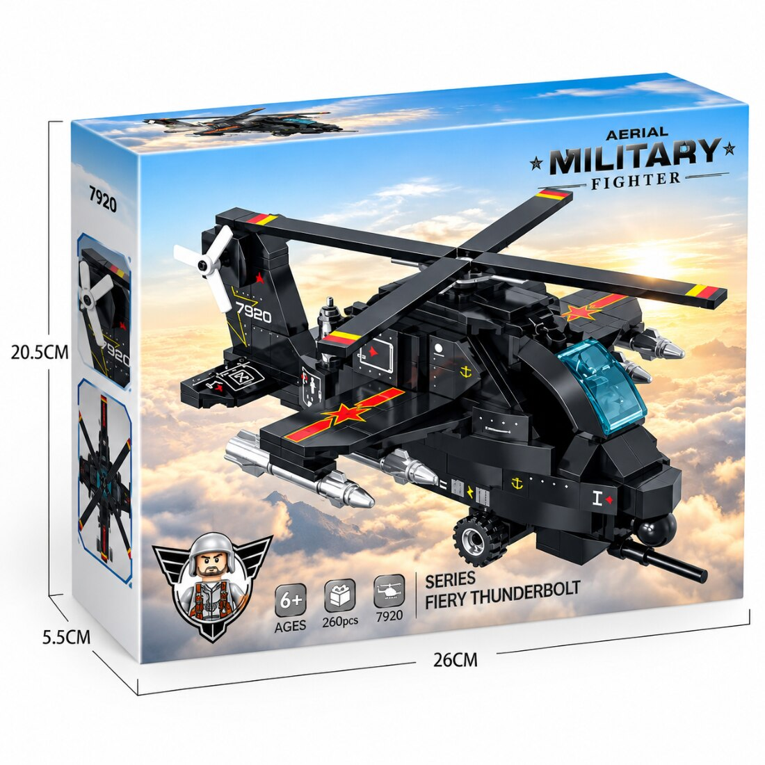 Set de Constructie cu Piese Tip Blocuri Constructie 260 Piese MiniBric Colectia Aerial Military, 7920