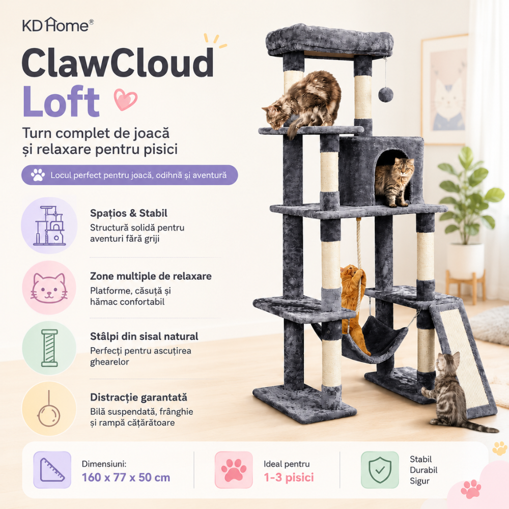 Ansamblu Joaca Pentru Pisici KD Home ClawCloud Loft