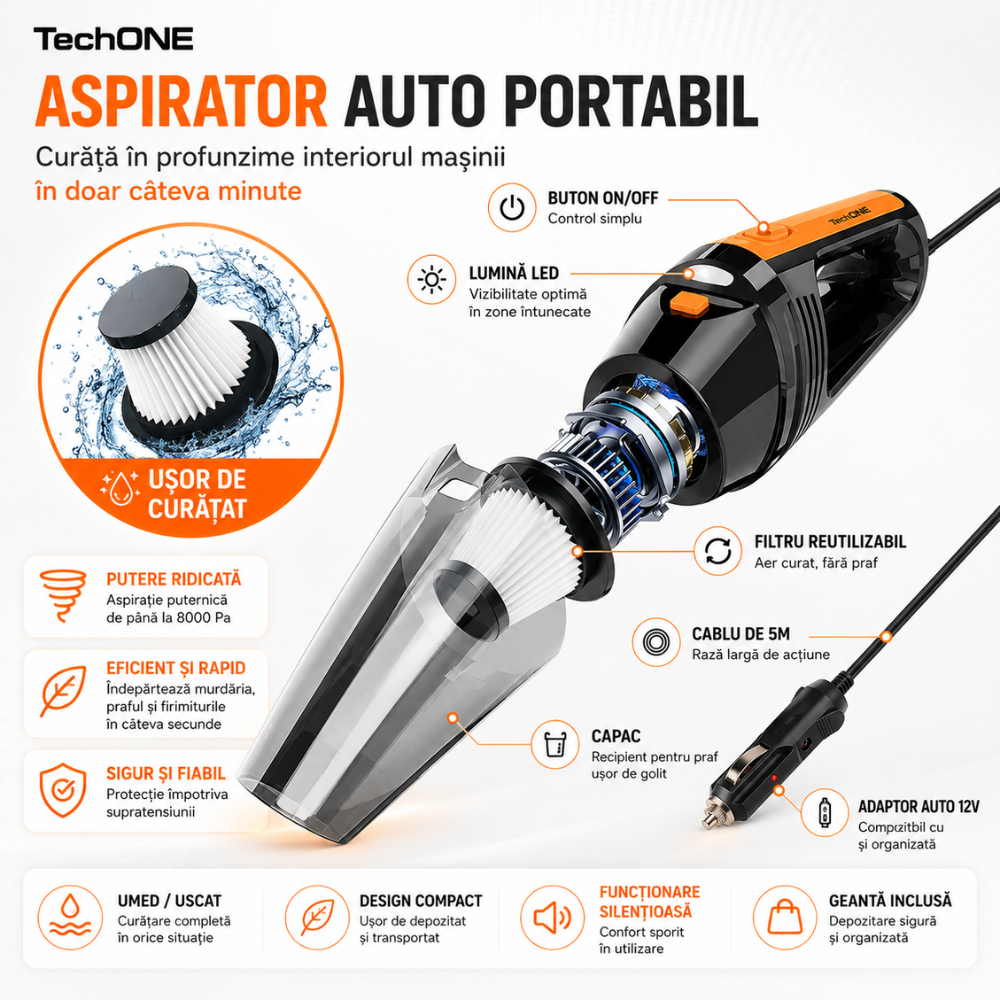 Aspirator Auto Portabil Techone Vaccu Pro
