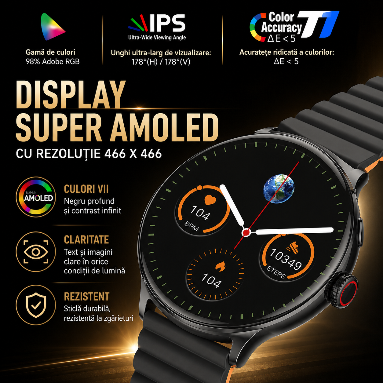 Ceas Smartwatch Femei TechONE NeoWrist Pro Gold