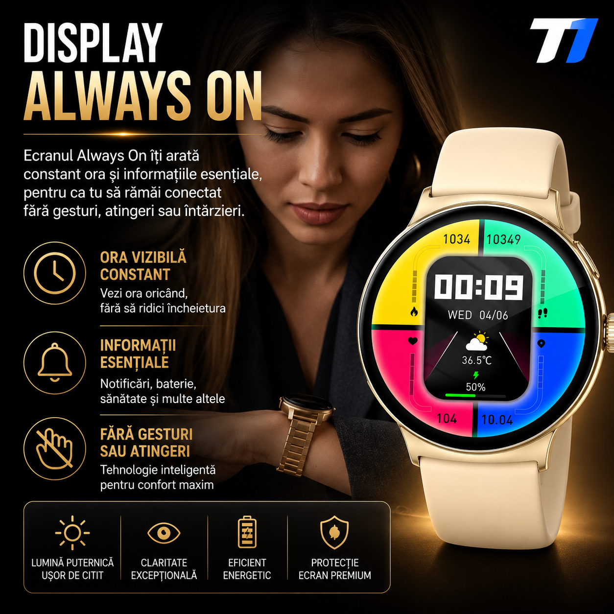 Ceas Smartwatch Femei TechONE NeoWrist Pro Gold