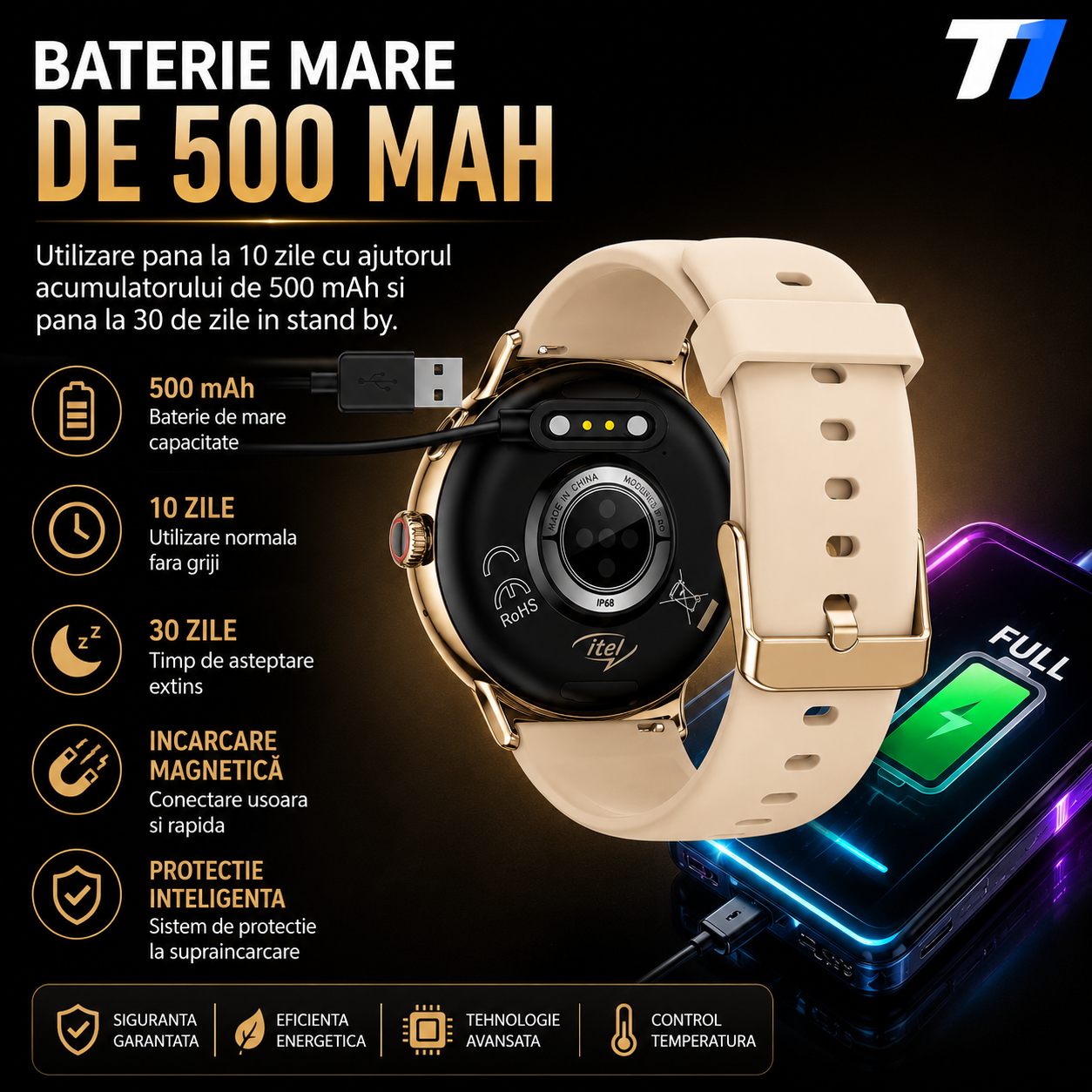 Ceas Smartwatch Femei TechONE NeoWrist Pro Gold