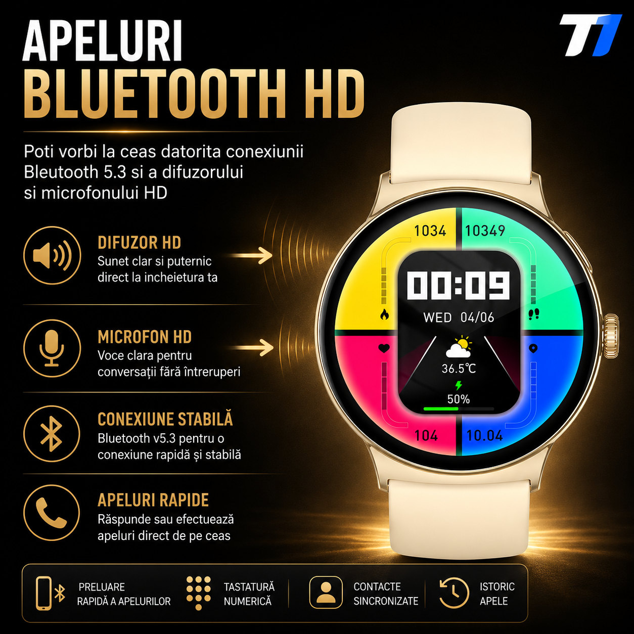 Ceas Smartwatch Femei TechONE NeoWrist Pro Gold