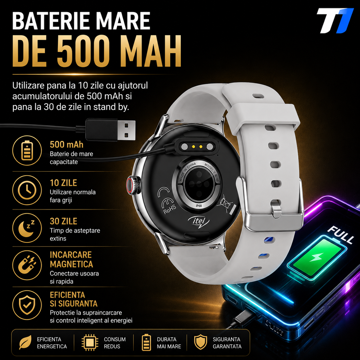 Ceas Smartwatch Femei TechONE NeoWrist Pro Gold