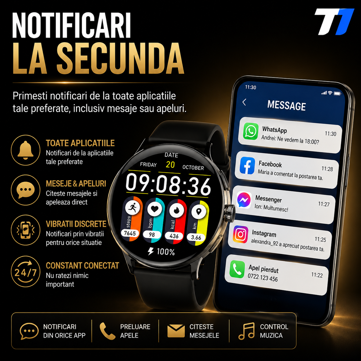 Ceas Smartwatch Femei TechONE NeoWrist Pro Gold