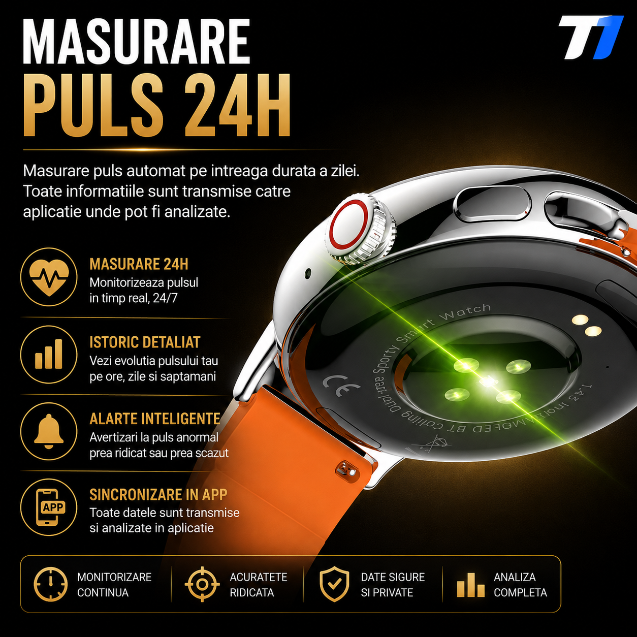 Ceas Smartwatch Femei TechONE NeoWrist Pro Gold