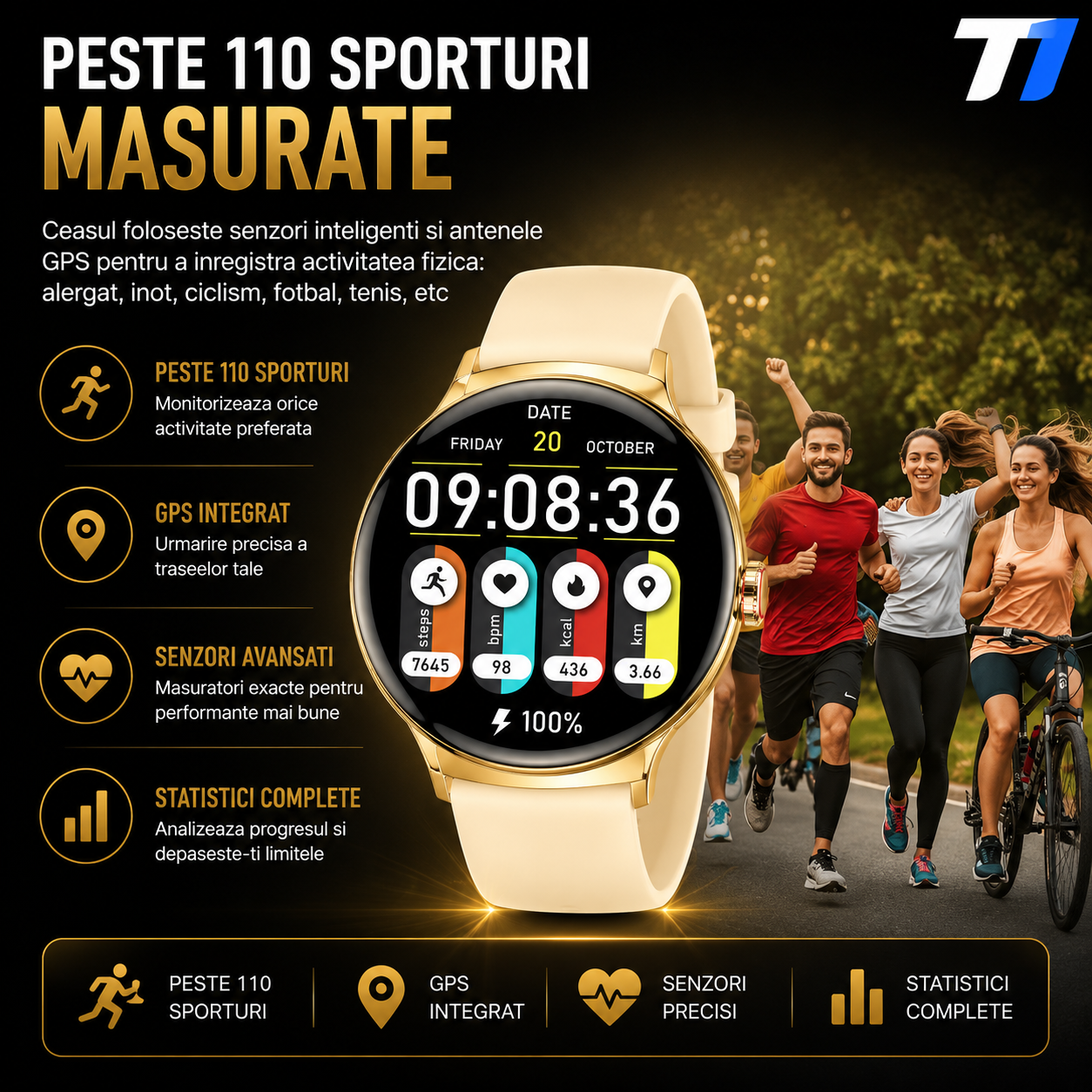 Ceas Smartwatch Femei TechONE NeoWrist Pro Gold
